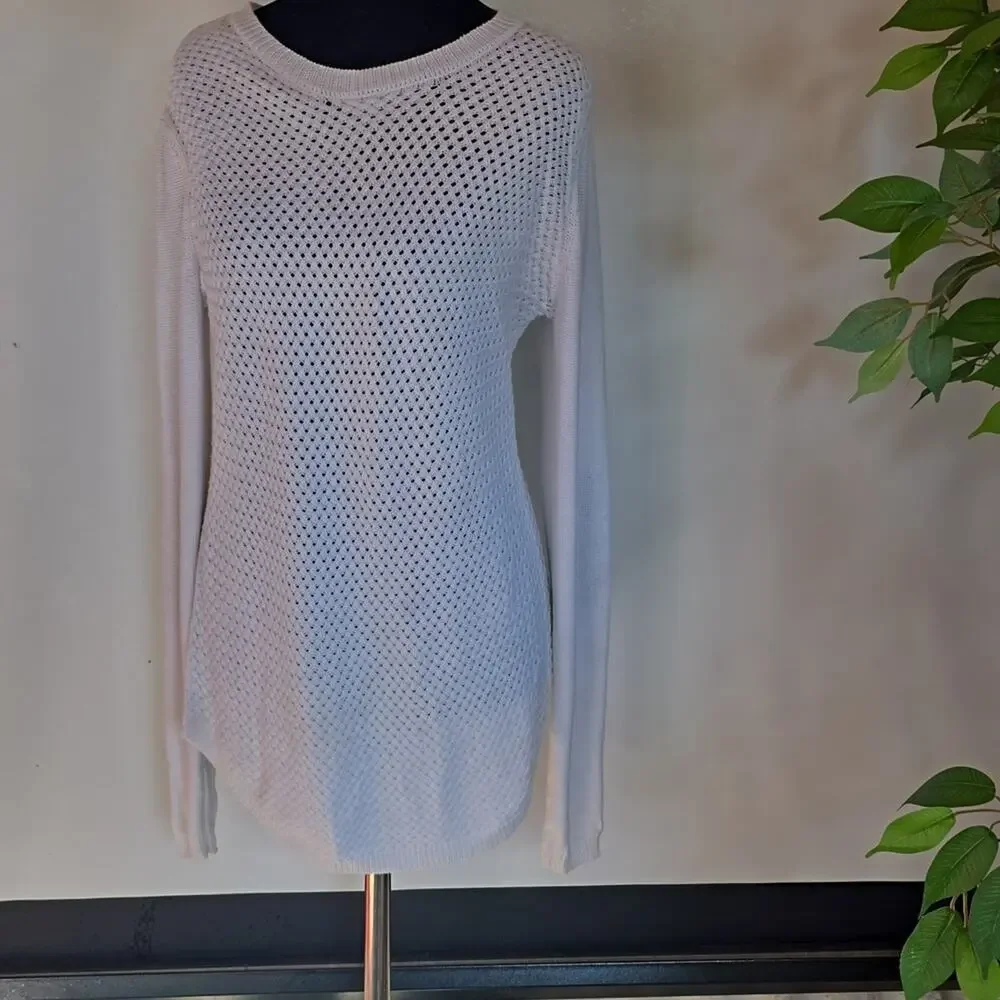 Stitch Fix Letty & Me White Knit Sweater With Suede Elbow Patches